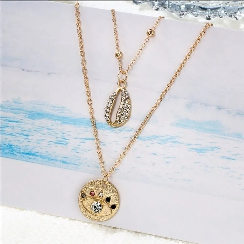 Necklace Multilayer Nazar & Shell Zinc Alloy Cute